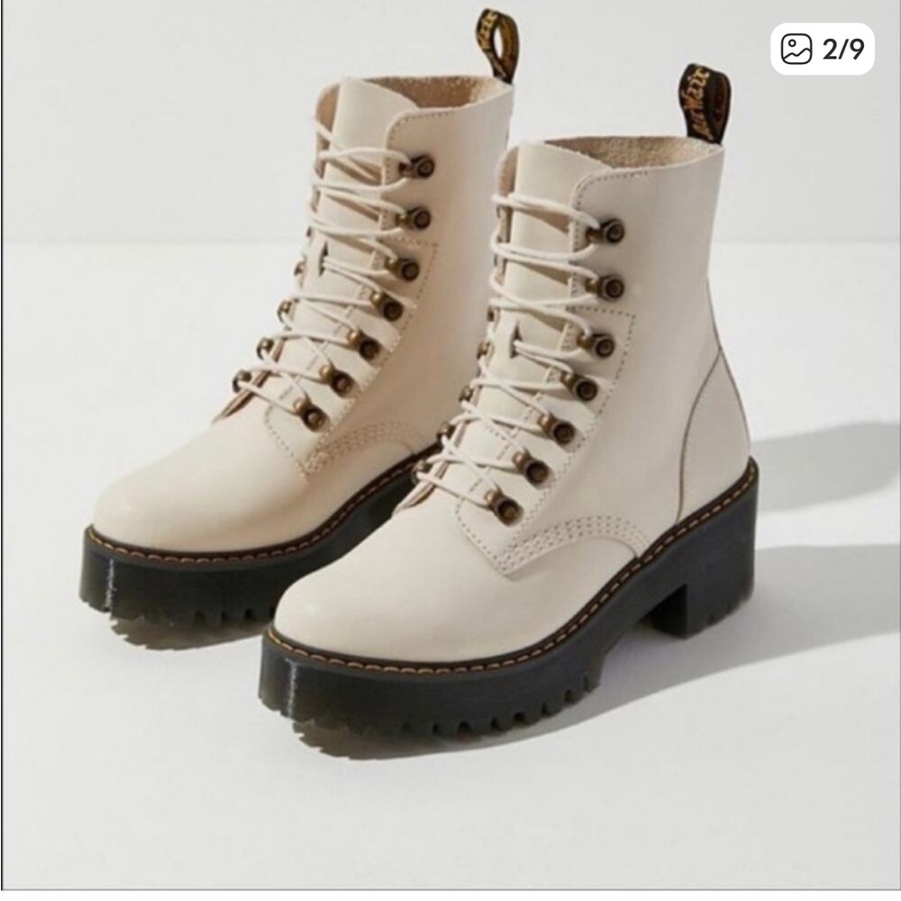 Dr. Martens Leona Lace-Up Platform Boots in Bone. Original box.